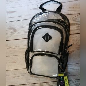 Clear Backpack With Black Trim 17 By 10 By 5 1/2 Inches